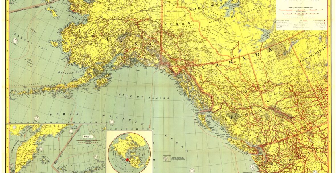 Kroll Map Company's Map of Alaska and Western Canada, circa 1950s, 36"x 30"
