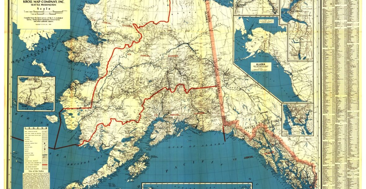 Kroll Map Company's Map of Alaska, circa 1936, 36"x 25.5"