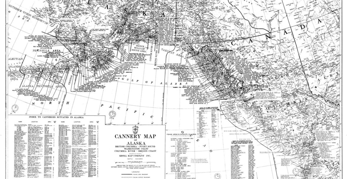 Kroll Map Company's Alaska Cannery Map, circa 1953, 36"x 21"