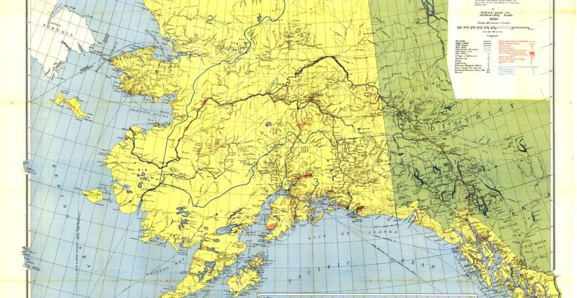 Kroll's Standard Map of the Territory of Alaska, circa 1920, 36"x 28.5"