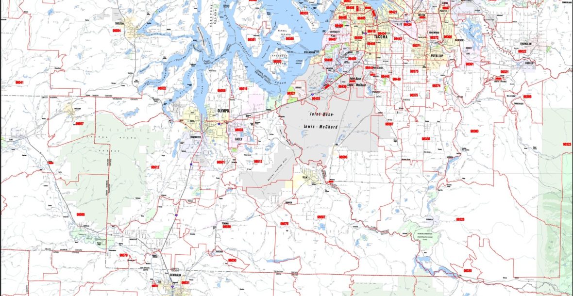 Puget Sound South Arterial Level Map with Zip Codes